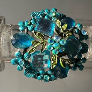 Blue Teal Floral Crystal Statement Bracelet